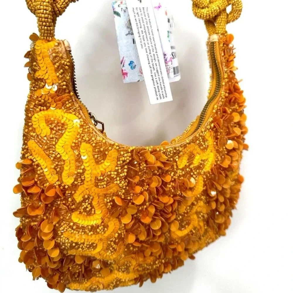 TJ Maxx Marshall’s viral orange Pearl floral Beaded bead Shoulder Bag sequins - Picture 6 of 8